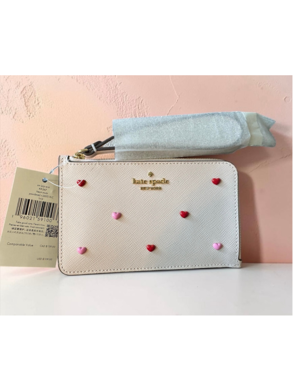 $109 Kate Spade Heart Studs Wristlet NWT Brand New
